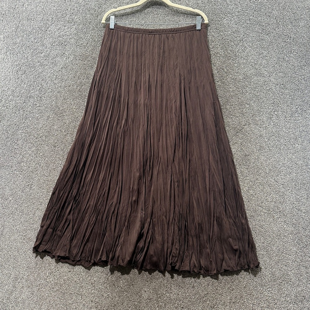 Basic Editions Brown Pleated Maxi Skirt Medium Pull On Earthy Neutral Flowy